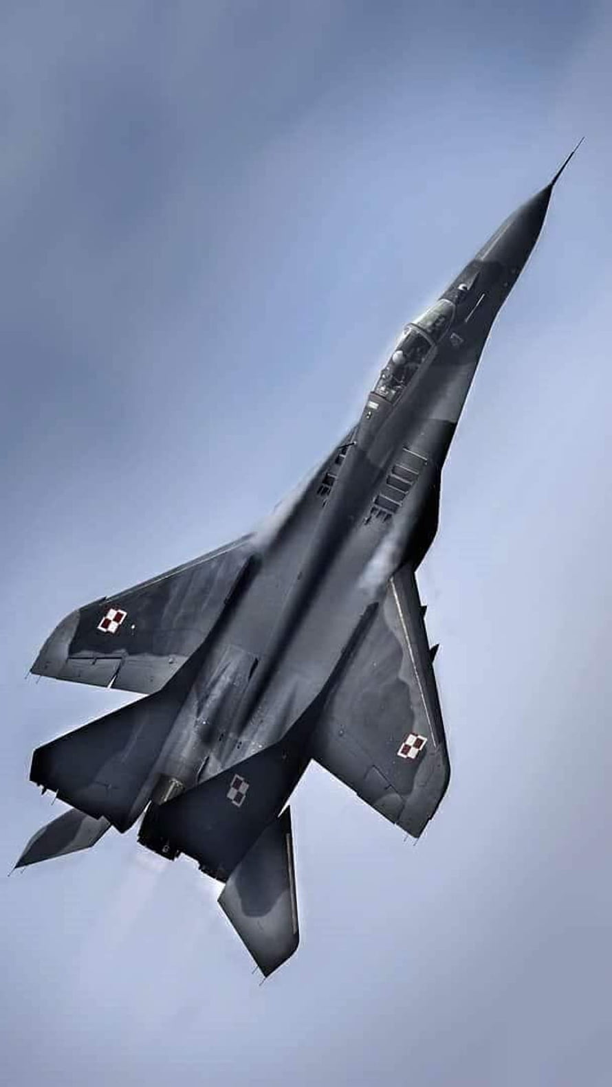 Polish Air Force MiG-29 Fulcrum Fighter Jet Climbing Through Blue Sky HD phone wallpaper