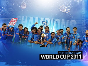 India Cricket Team Celebrating World Cup 2011 Championship Victory with Trophy HD wallpaper