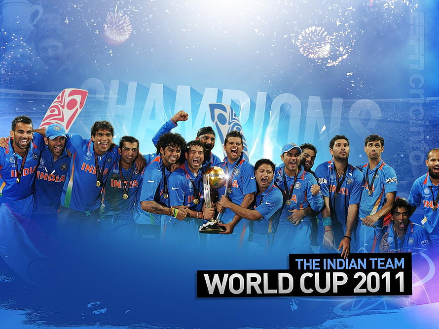 India Cricket Team Celebrating World Cup 2011 Championship Victory with Trophy HD wallpaper
