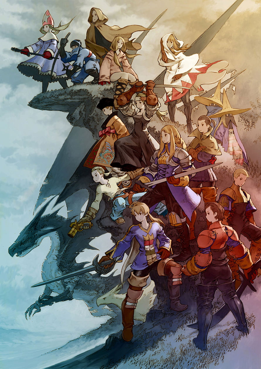 Final Fantasy Tactics Character Lineup on Floating Dragon Rock HD phone wallpaper