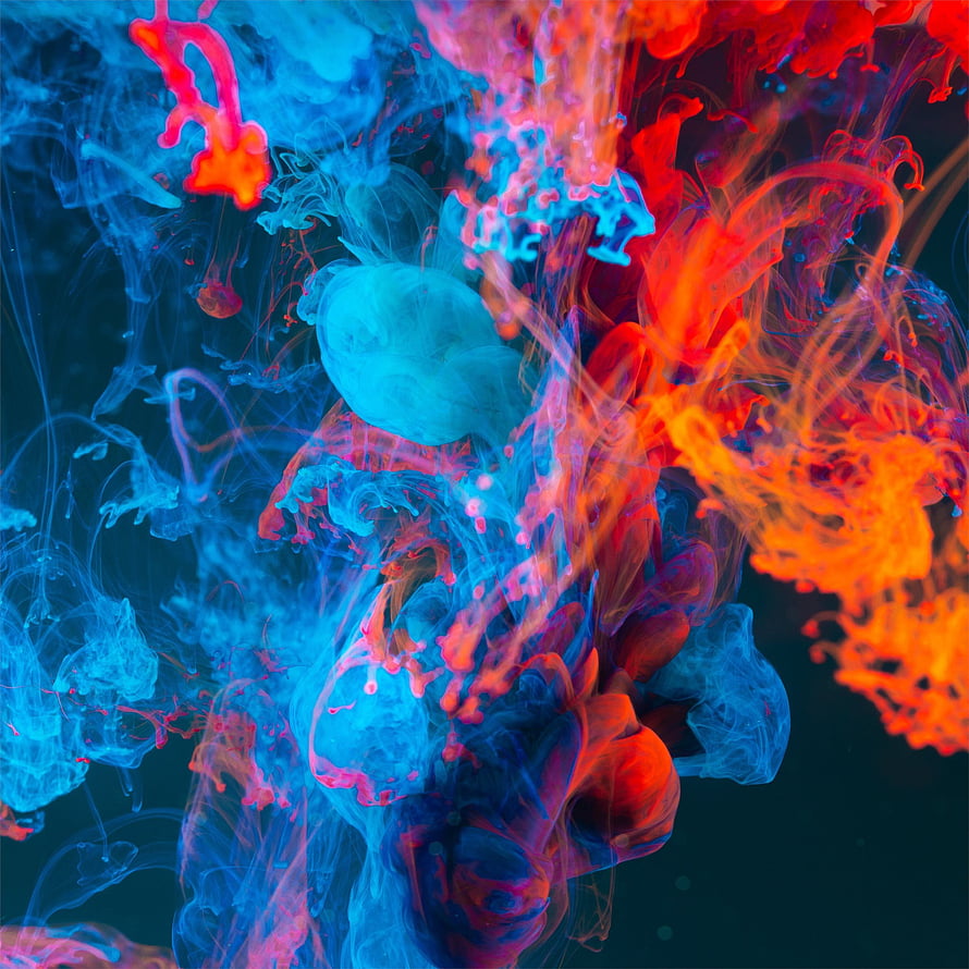 Vibrant Blue and Orange Ink Swirls in Water Abstract Fluid Art HD phone wallpaper