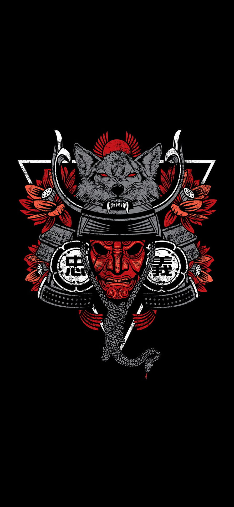 Japanese Samurai Armor Wolf Mask Lotus Tattoo Design HD phone wallpaper