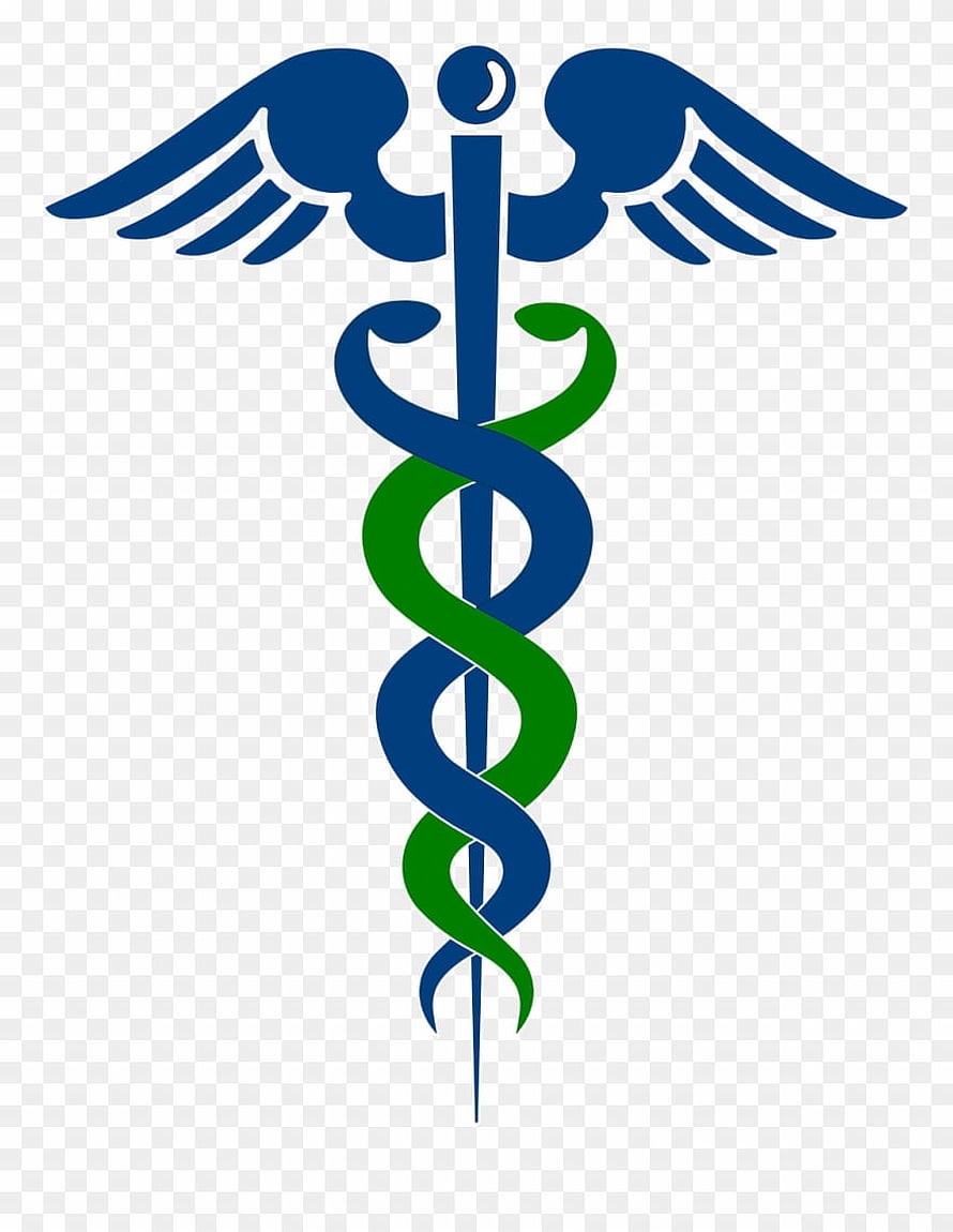 Blue and Green Caduceus Medical Symbol with Wings and Serpents on Transparent Background HD phone wallpaper