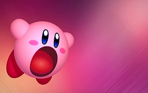 Kirby Inhaling with Open Mouth Against a Soft Pink Gradient Background HD wallpaper