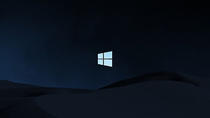 Windows 10 Dark Minimalist Desktop Background with Glowing Logo on Night Landscape HD wallpaper