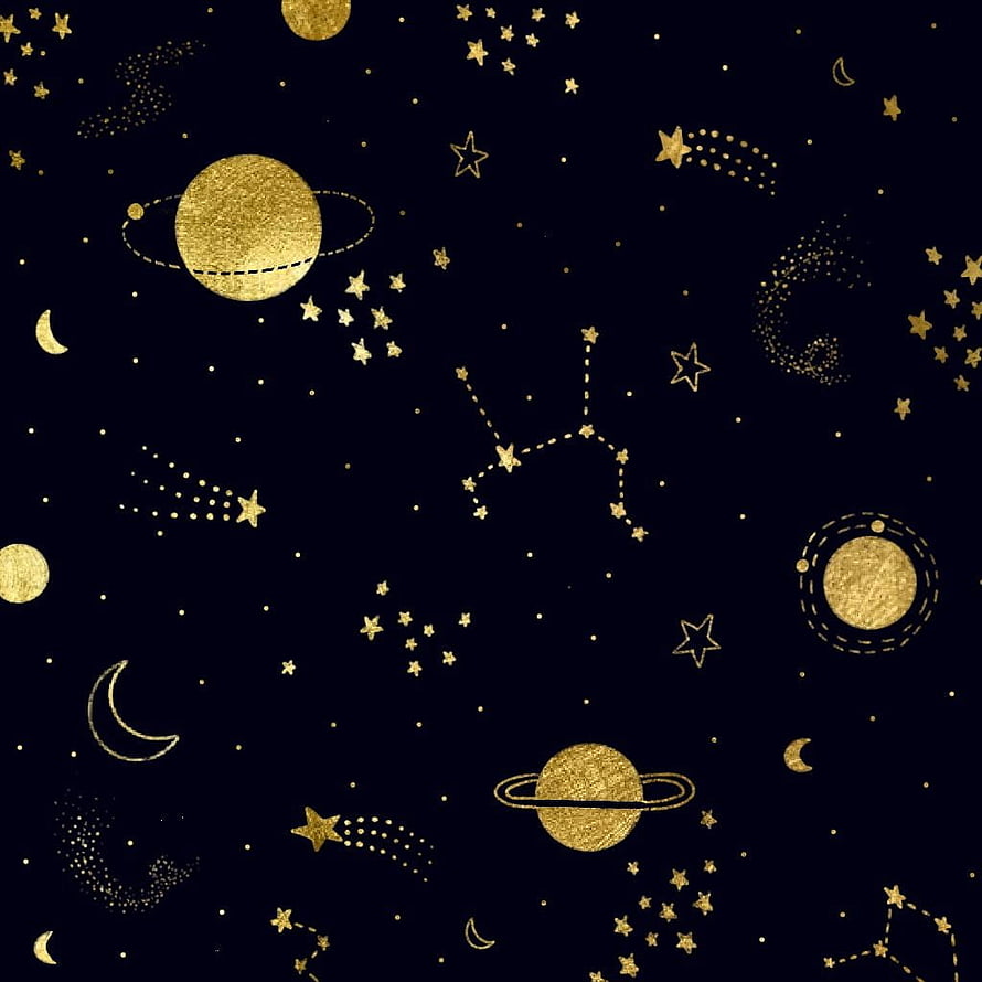 Gold celestial pattern with planets, stars, and constellations on a black background HD phone wallpaper