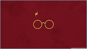Minimalist Harry Potter Round Glasses and Lightning Bolt Icon on Deep Red Background HD wallpaper