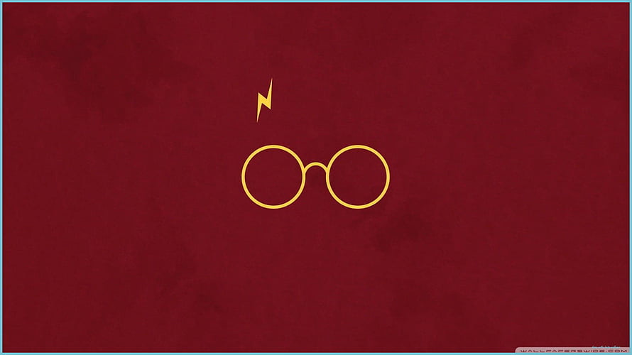 Minimalist Harry Potter Round Glasses and Lightning Bolt Icon on Deep Red Background HD wallpaper