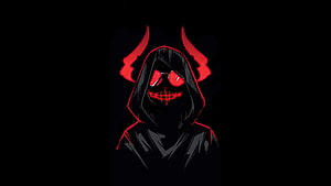 Glowing Red Devil Boy with Horns and Grin in Dark Hooded Illustration HD wallpaper