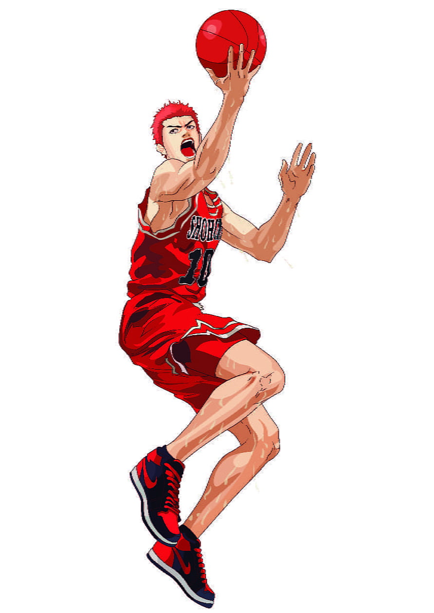 Hanamichi Sakuragi Slam Dunk Anime Basketball Player Dribbling Action Illustration HD phone wallpaper