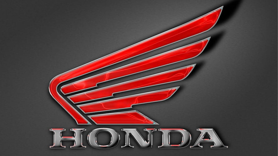 Glossy Red Honda Wing Emblem with Metallic Lettering on Dark Background HD wallpaper