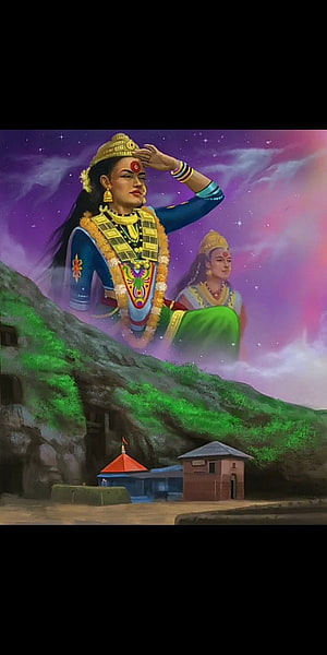Ekvira Aai Devotional Painting with Traditional Attire and Starry Sky HD phone wallpaper