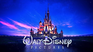 Walt Disney Pictures Castle Logo at Night with Starry Sky and Water Reflection HD wallpaper