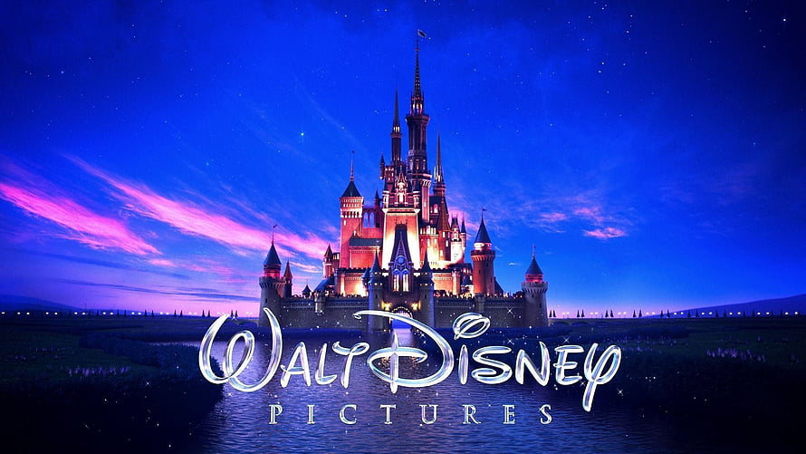Walt Disney Pictures Castle Logo at Night with Starry Sky and Water Reflection HD wallpaper