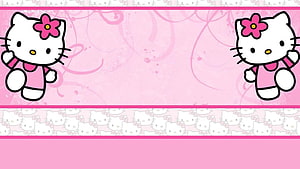 Cute Hello Kitty Floral Pattern Pink Desktop Wallpaper with Swirls and Bows HD wallpaper