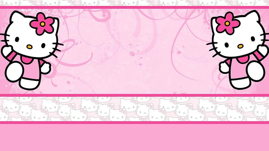 Cute Hello Kitty Floral Pattern Pink Desktop Wallpaper with Swirls and Bows HD wallpaper
