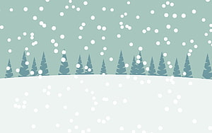 Minimalist Winter Landscape with Snowy Pine Trees and Falling Snowflakes HD wallpaper