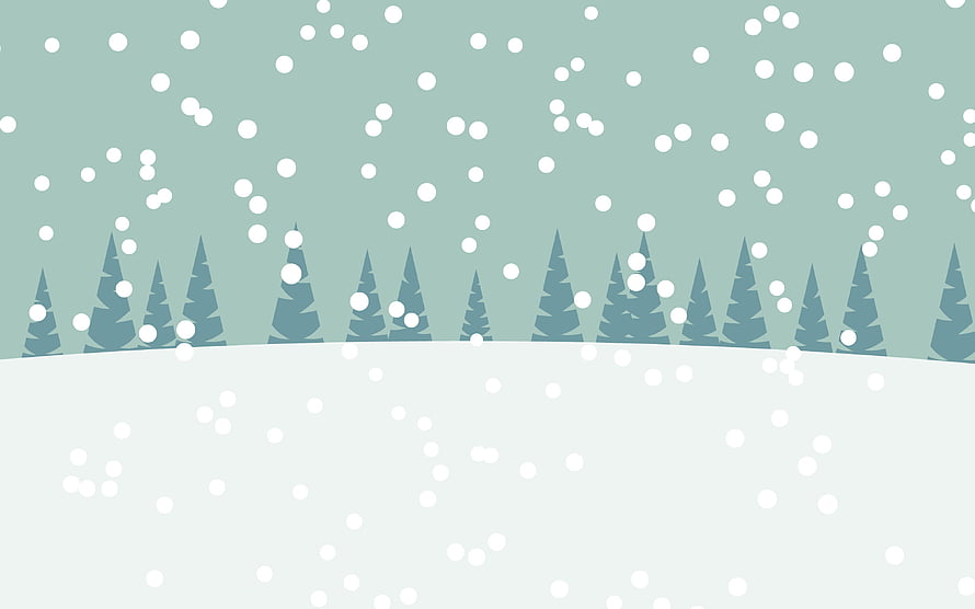 Minimalist Winter Landscape with Snowy Pine Trees and Falling Snowflakes HD wallpaper