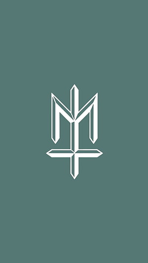 Minimalist White Geometric Sword Emblem on Muted Teal Background HD phone wallpaper