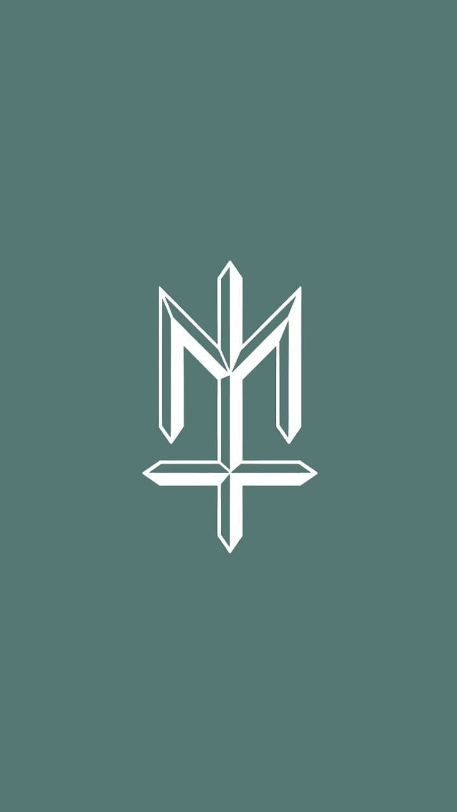 Minimalist White Geometric Sword Emblem on Muted Teal Background HD phone wallpaper
