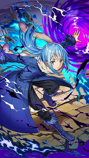 Rimuru Tempest from Tensei Shitara Slime Datta Ken in Dynamic Action Pose HD phone wallpaper