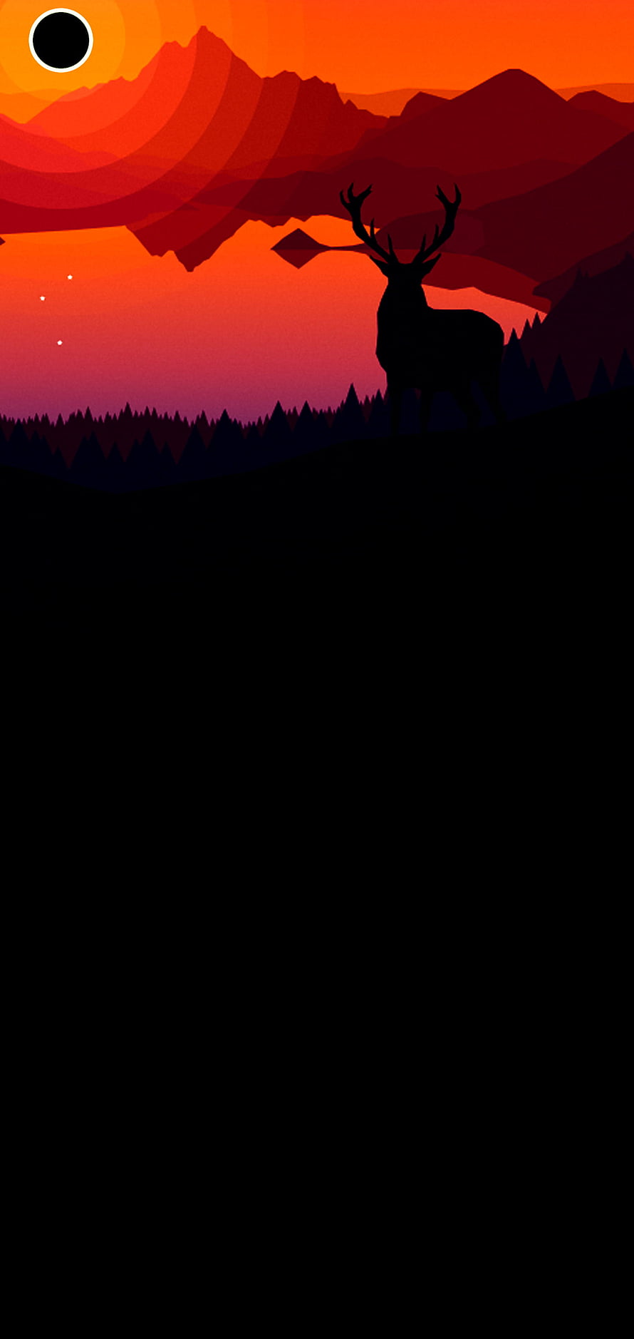 Stylized Deer Silhouette Against Vibrant Sunset Mountain Landscape HD phone wallpaper