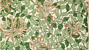 Aesthetic Movement Floral Pattern with Green Leaves and Orange Blossoms HD wallpaper