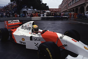 Ayrton Senna in the McLaren Marlboro F1 car at the Monaco Grand Prix street circuit HD wallpaper