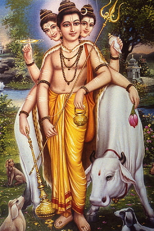 Traditional Indian Painting of Lord Shiva with White Bull and Sacred Symbols HD phone wallpaper