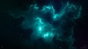 Teal and Turquoise Nebula in Deep Space with Scattered Stars HD wallpaper