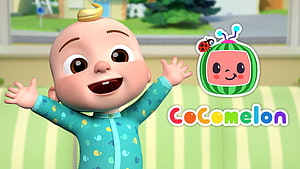 Cocomelon JJ Baby Character in Teal Pajamas with Watermelon Logo HD wallpaper