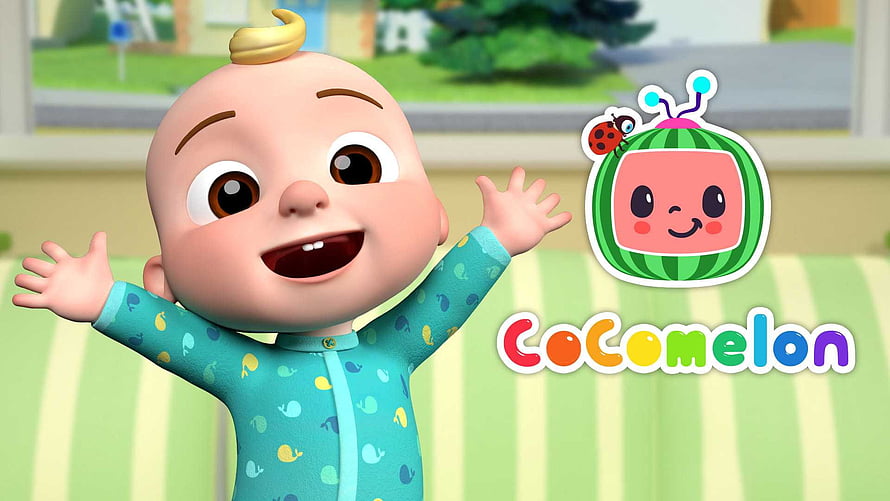 Cocomelon JJ Baby Character in Teal Pajamas with Watermelon Logo HD wallpaper
