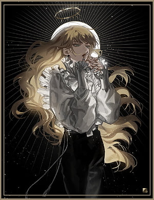 Uriel Angelic Figure with Golden Halo and Flowing Hair in Dark Celestial Setting HD phone wallpaper