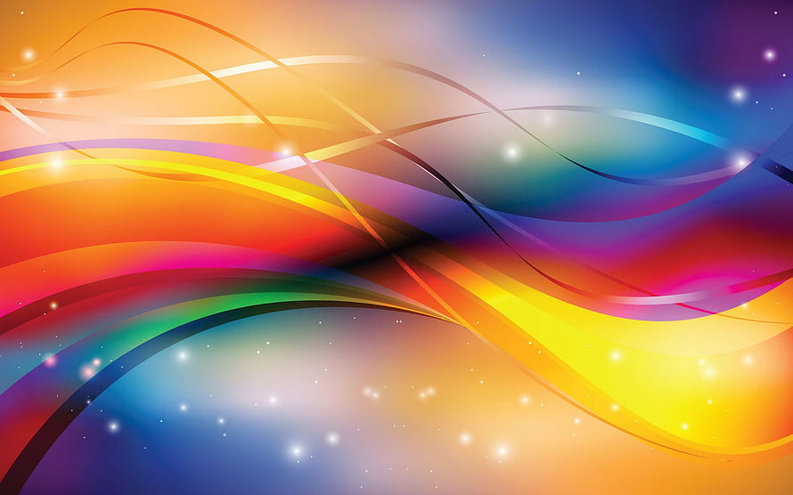 Vibrant Abstract Rainbow Waves with Flowing Colorful Ribbons and Sparkling Light Effects HD wallpaper