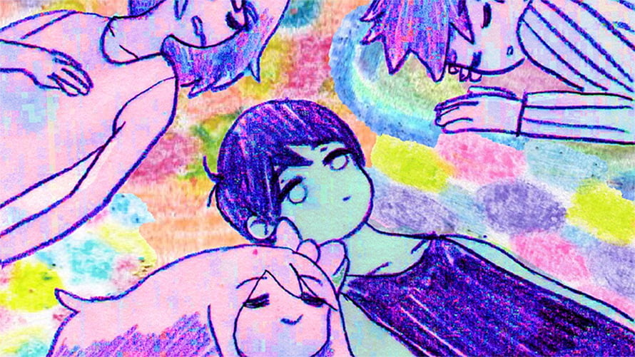 Omori Anime Style Illustration with Watercolor Background and Character Group HD wallpaper