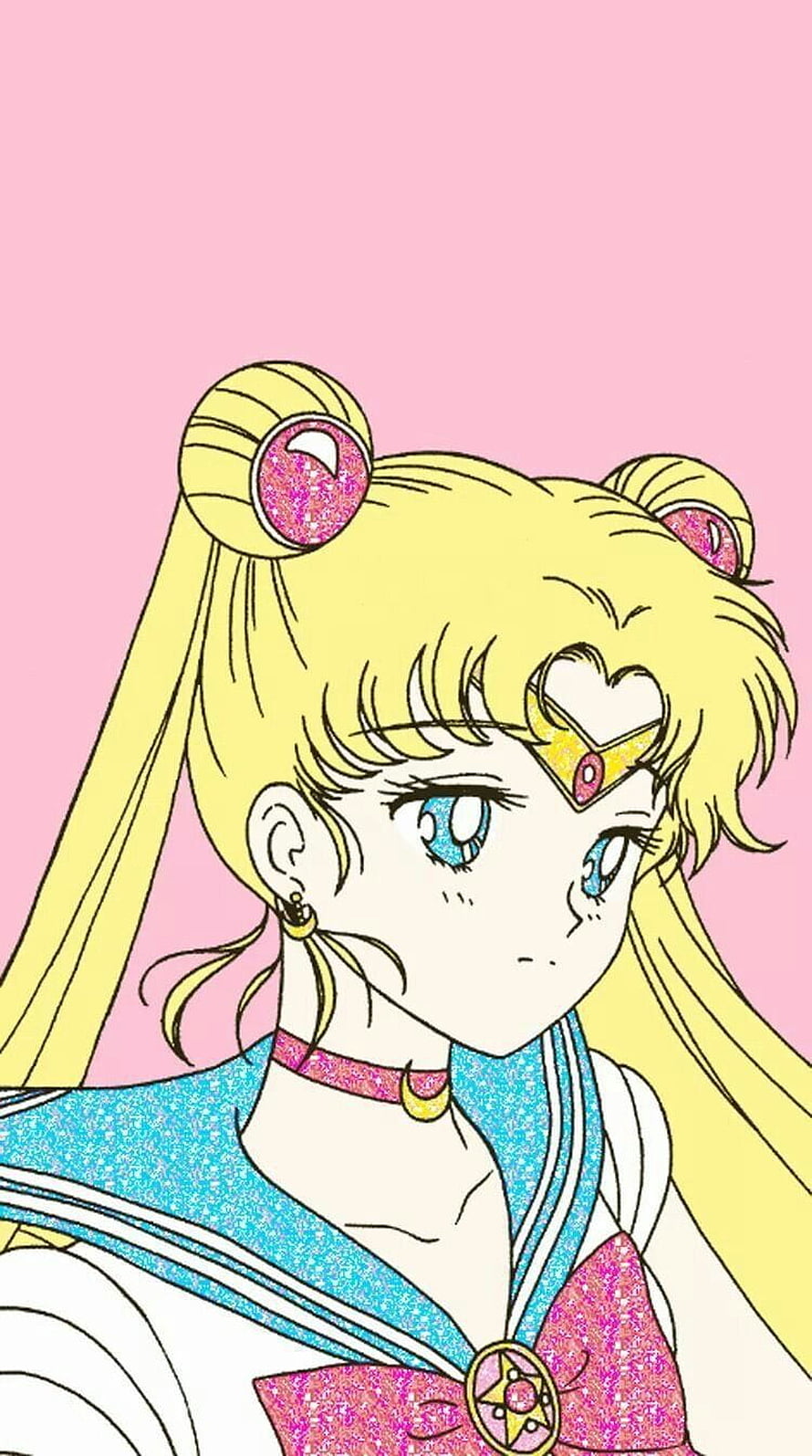 Sailor Moon Anime Character Portrait with Glitter Accents on Pink Background HD phone wallpaper