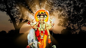 Dattatreya with Nandi and Trishula in Sacred Forest Setting HD wallpaper