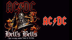 AC/DC Hell's Bells Album Artwork Featuring Skeletons and Fiery Metal Bell HD wallpaper