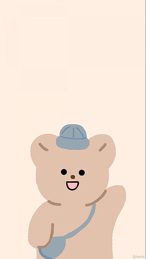 Cute Cartoon Teddy Bear Wearing Blue Cap and Bag on Cream Background HD phone wallpaper