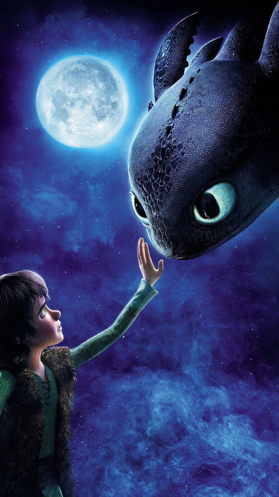 Hiccup and Toothless Share a Tender Moment Under the Moon in How To Train Your Dragon HD phone wallpaper