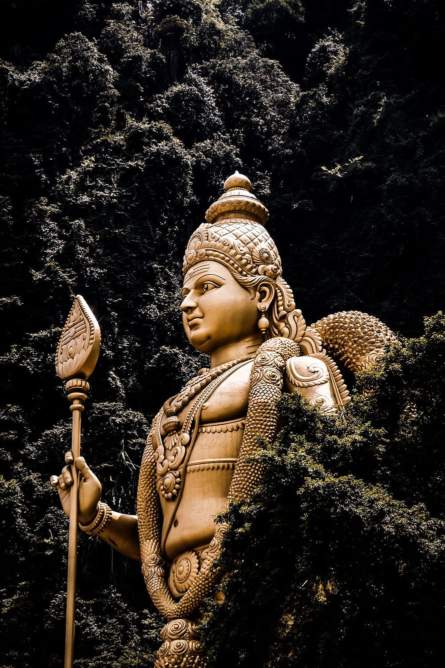 Lord Murugan Statue in Lush Forest Setting HD phone wallpaper