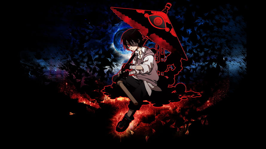 Dark Anime Boy with Red Eyes and Giant Scythe in Fiery Cosmic Setting HD wallpaper
