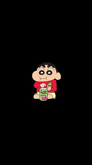 Shin-chan Sitting with Snack Pack on Black Background HD phone wallpaper