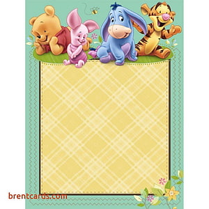 Winnie the Pooh Friends Peeking Over a Yellow Plaid Frame with Mint Green Border HD phone wallpaper