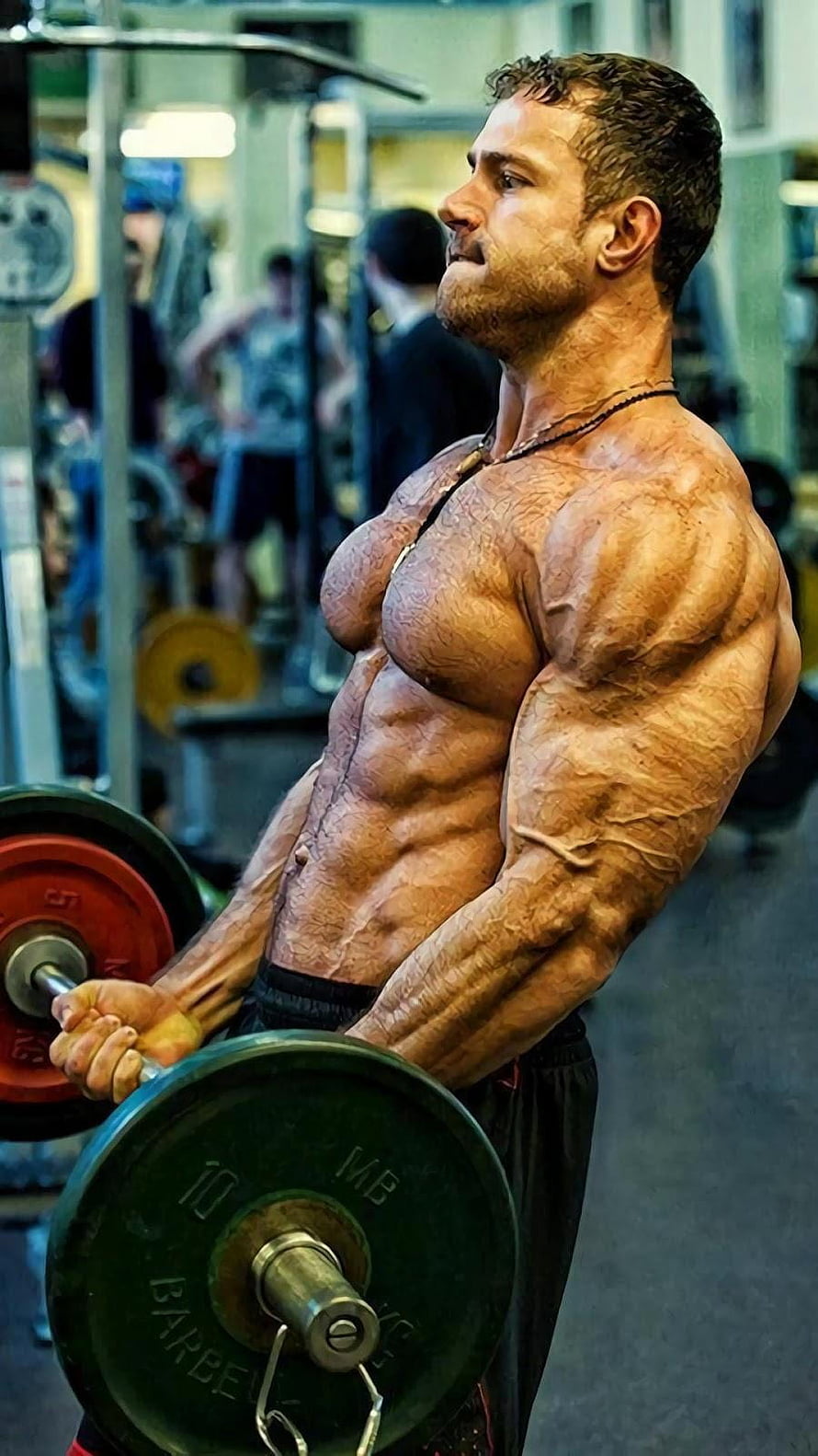 Muscular Man Performing Barbell Curl in Gym HD phone wallpaper
