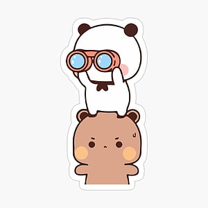 Cute Bubu Dudu Panda and Bear Sticker Illustration with Binoculars HD phone wallpaper