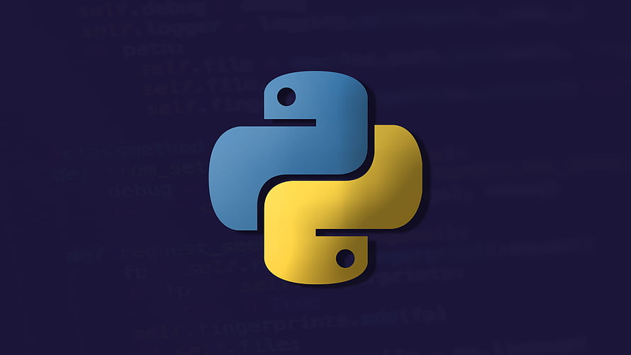 Python Programming Language Logo on Dark Blue Background with Faint Code Text HD wallpaper