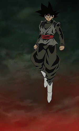 Black Goku Floating in Dark Clouds with Red Sash and White Boots HD phone wallpaper
