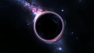 Glowing Black Hole With Accretion Disk And Cosmic Nebulae In Deep Space HD wallpaper
