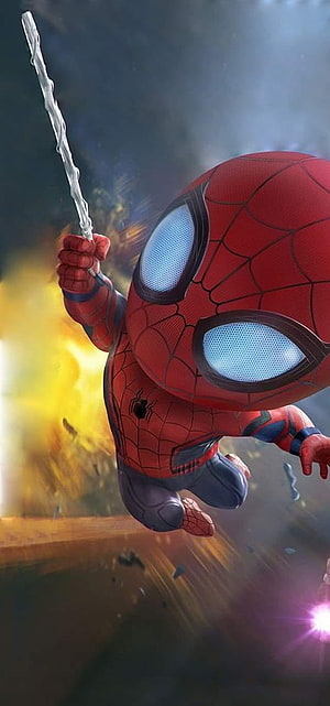 Spider-Man Swinging Through Explosive Action Scene in Cinematic 3D Render, left punch hole, #Punch Hole HD phone wallpaper